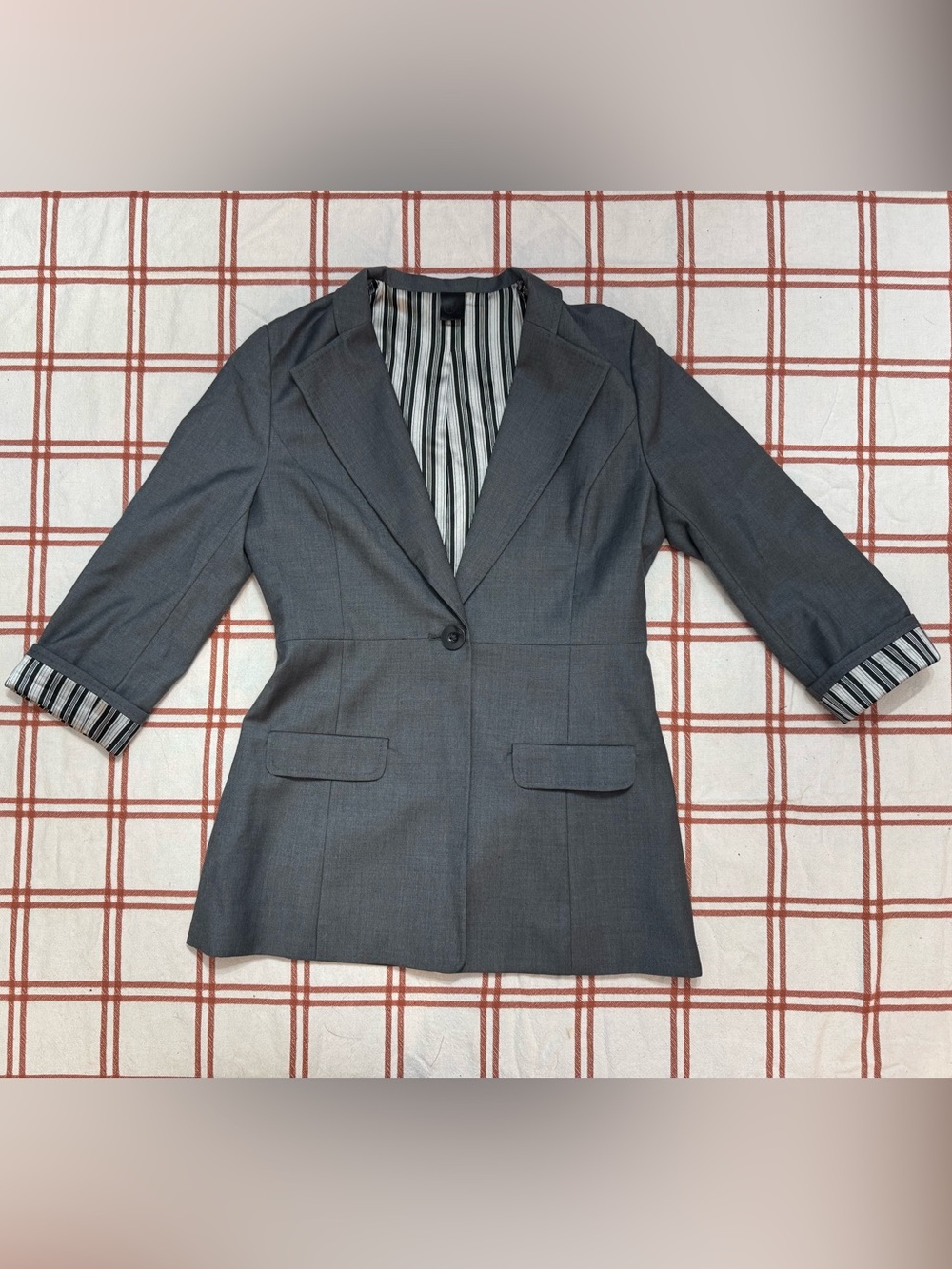 C. Luce Y2K Single Button Fitted Grey Blazer Stripe Lining Sz M EUC